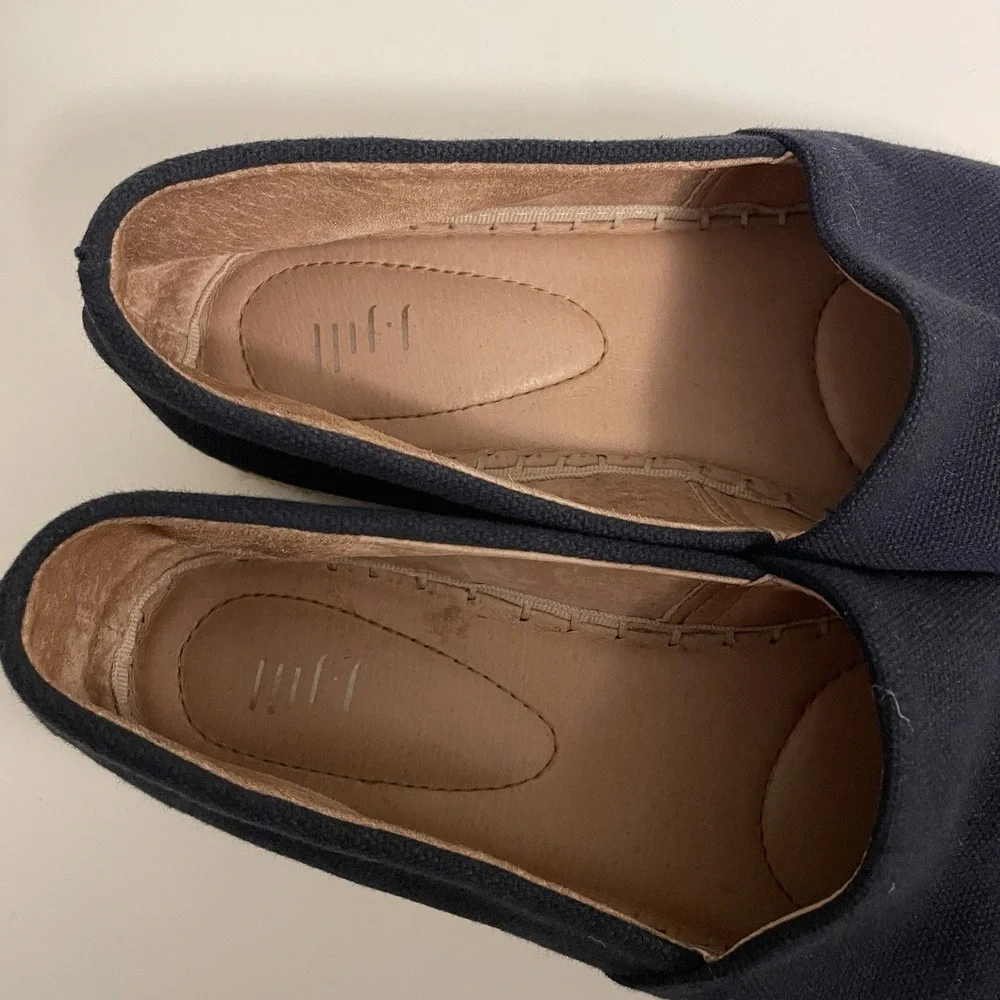 J Jill Espadrilles Size 7.5 Navy‎ Canvas Leather Lined Slip On
